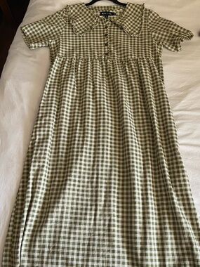 Motel olive gingham midi dress with Peter Pan collar size small